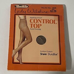 Vintage Thrifty Lady Wilshire cotton crotch sheer duratoe beige sheer pantyhose
